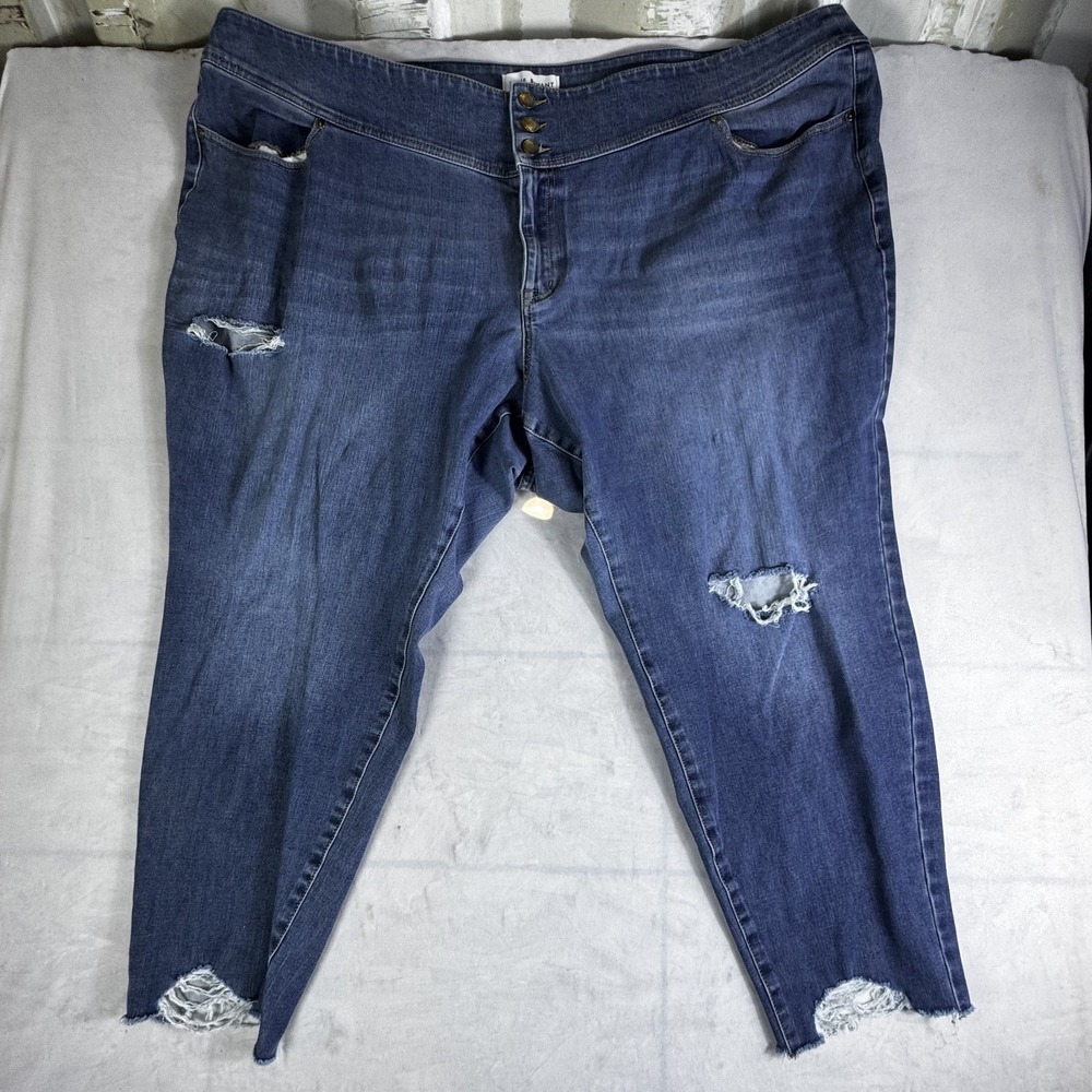 Lane Bryant Womens Jeans Blue Distressed Denim Flex Magic Waistband High Rise 28
